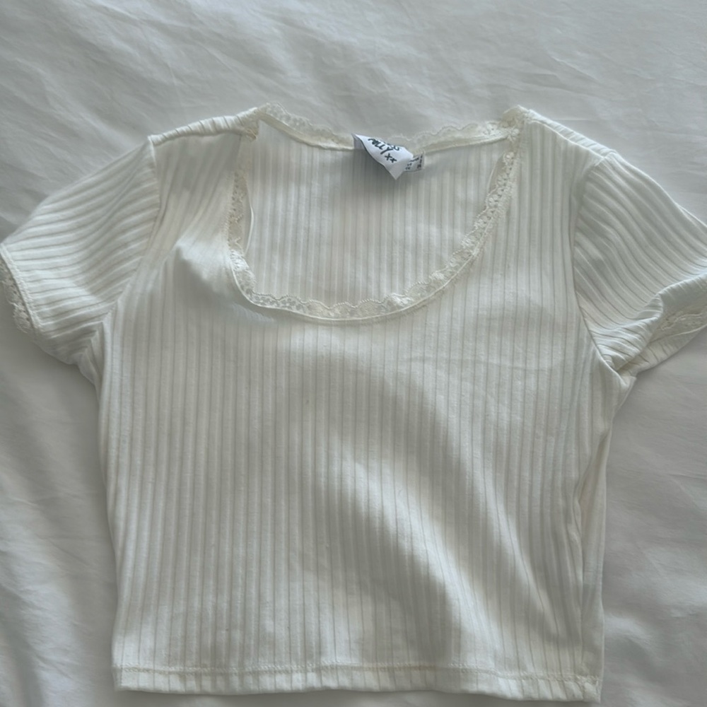 Princess Polly ribbed white lace crop top